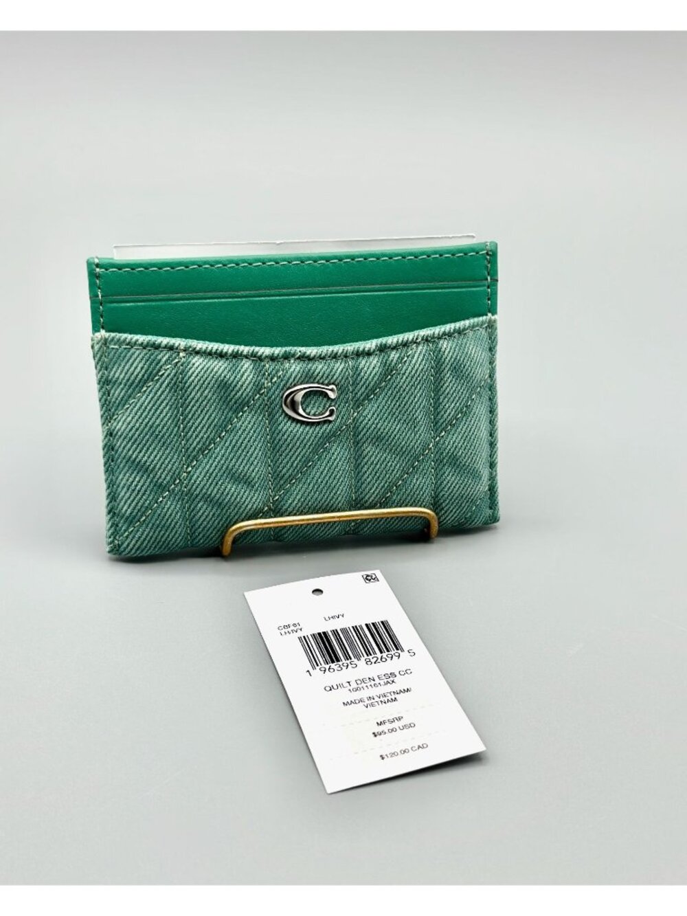 Coach Essential Denim Quilted Card Case Ivy Green CBF61 NWT *READ*